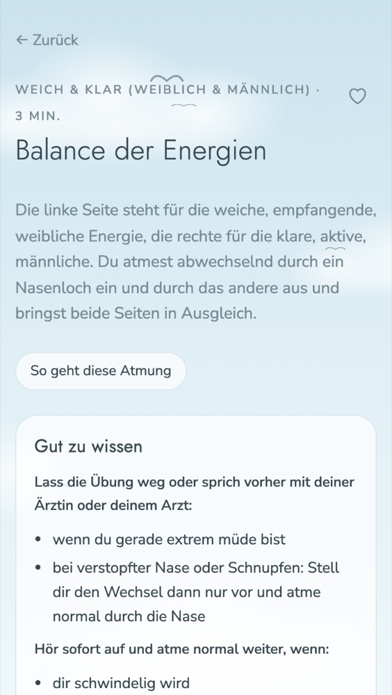 Übung Balance der Energien mit dem Kasten „Gut zu wissen“, wann man die Übung weglassen oder abbrechen sollte